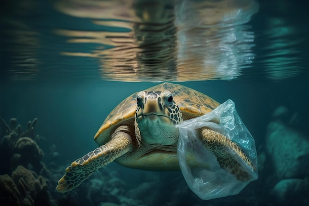 I pericoli dell'inquinamento da plastica per la vita marina Illustrazione dell'intelligenza artificiale generativa