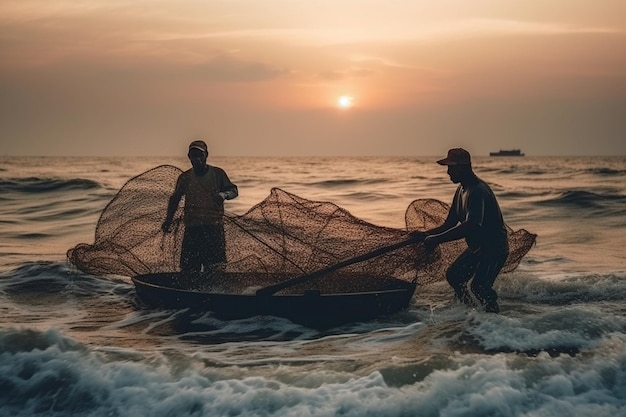 I pescatori pescano con le reti dal mare