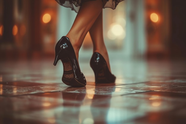 I piedi con le scarpe da ballo sul pavimento