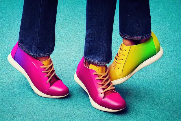 I piedi delle donne in scarpe sportive da ginnastica luminose d rendono l'illustrazione digitale