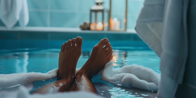 I piedi delle donne sembrano rilassati e ringiovaniti dopo il trattamento termale