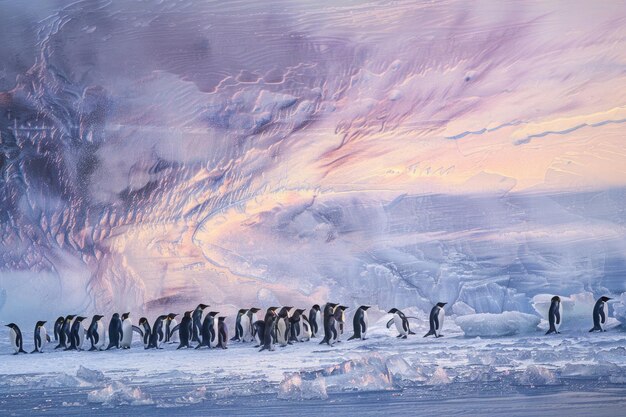 I pinguini imperatori si radunano per il calore nel crepuscolo antartico