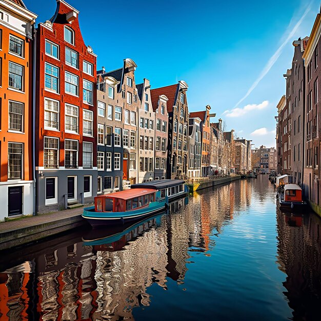 I pittoreschi canali e l'affascinante architettura di Amsterdam con le colorate case a schiera che fiancheggiano il w
