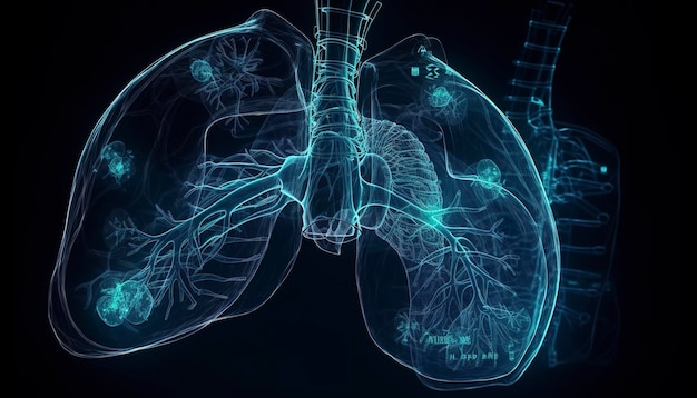 I polmoni fumosi di un fumatore su uno sfondo scuro isolano il concetto medico illustrazione 3D AI generativa