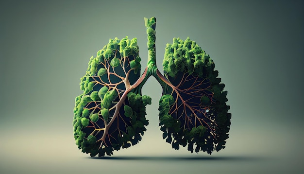 I polmoni umani sono fatti da rami di alberi con foglie concetto di forma organica e metafora Giornata della Terra l'importanza di amare la natura