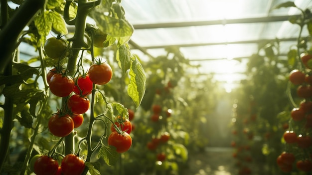 i pomodori crescono in una serra chiusa