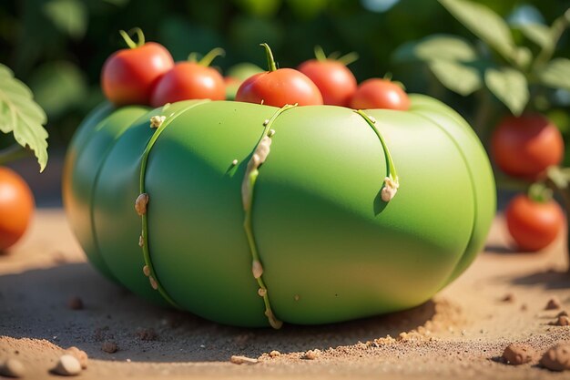 I pomodori rossi maturi sono persone che amano mangiare deliziosi prodotti agricoli verdi e biologici di frutta vegetale