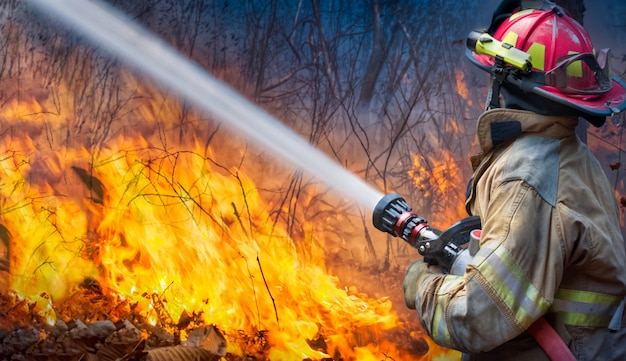 I pompieri spruzzano acqua per incendi