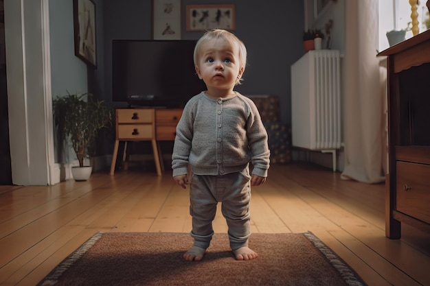 I primi passi del bambino Bambino di razza mista che impara a camminare Bambino di casa moderna del soggiorno che impara la strada