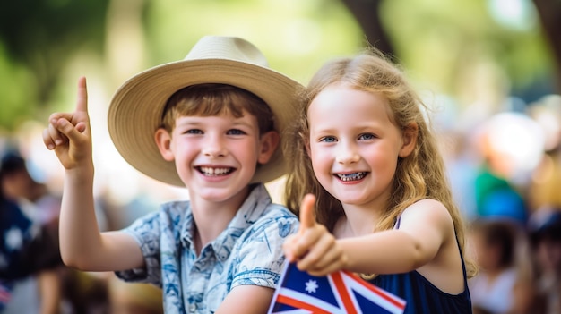 I principali eventi dell'Australia Le signore tengono le bandiere all'evento dell'Australia Day il 26 gennaio