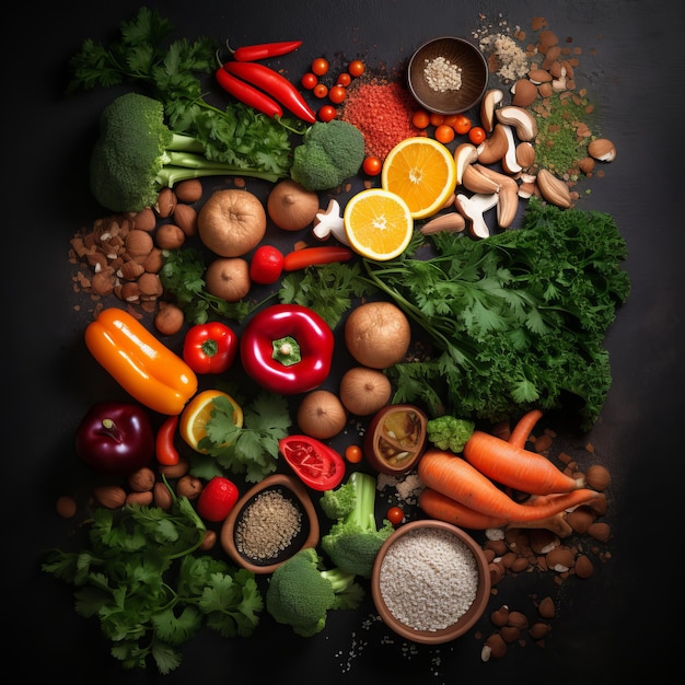 I prodotti alimentari che rappresentano la dieta nutrizionale sono alimenti ricchi di vitamine e minerali