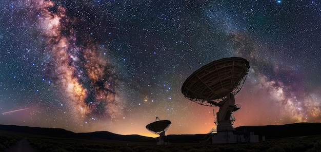 I radiotelescopi e la Via Lattea di notte