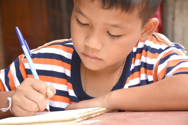 I ragazzi asiatici stanno scrivendo quaderni