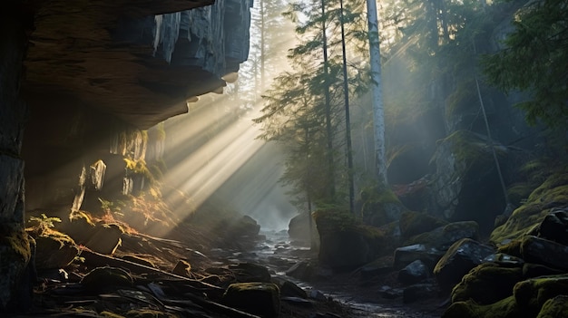 I raggi del sole attraverso il canyon boscoso Una straordinaria fotografia della natura