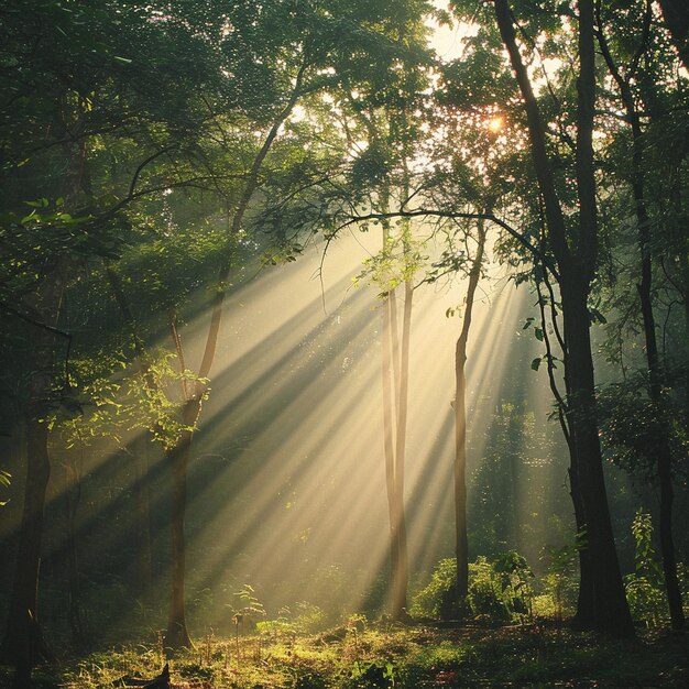 I raggi del sole mattutino che attraversano l'albero generati da ai