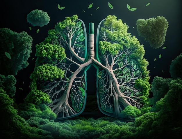 I rami degli alberi a forma di polmoni umani illustrazione dell'ecologia della protezione della foresta