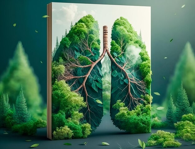 I rami degli alberi a forma di polmoni umani illustrazione dell'ecologia della protezione della foresta