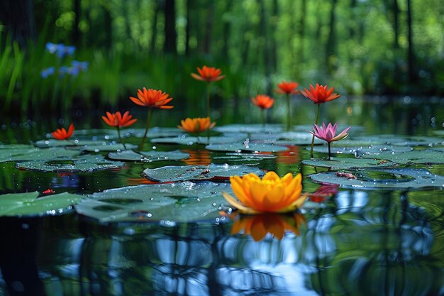 I riflessi della natura in uno stagno tranquillo