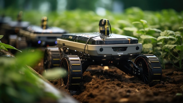I robot agricoli lavorano automaticamente irrigando le piante nell’agricoltura intelligente