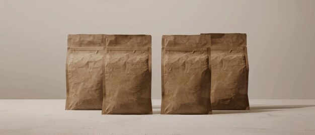 I sacchetti di carta piegati simmetricamente sottolineano un concetto minimalista ed ecologico