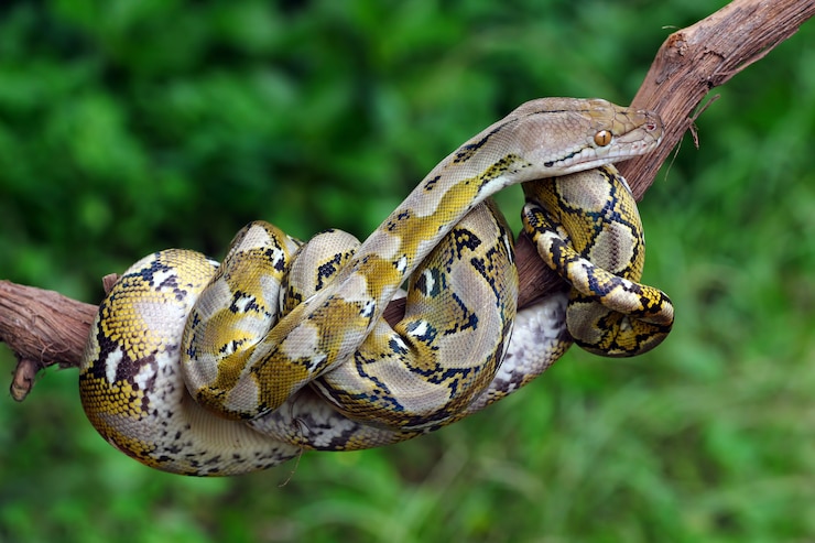 Foto i serpenti pythonidae abitano nei tronchi degli alberi animali da vicino