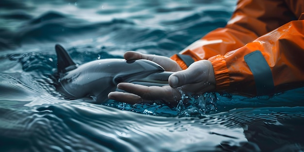 I soccorritori mostrano compassione verso i delfini intrappolati in situazioni di difficoltà Concept Marine Animal Rescue Dolphin Rescue Compassione in azione Trapped Dolphin Relief Salvare i delfini in difficoltà