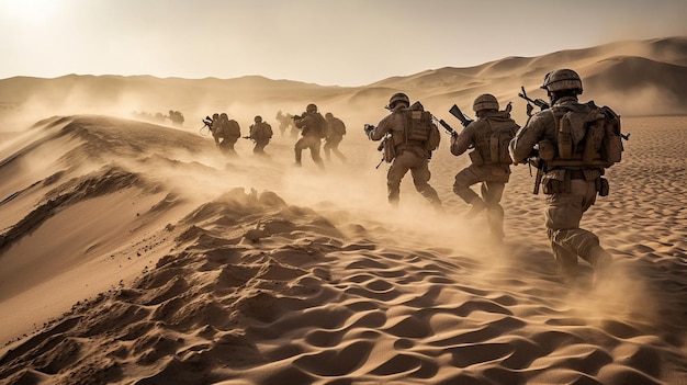 I soldati nel deserto vanno in guerra Combatti i soldati generativi ai