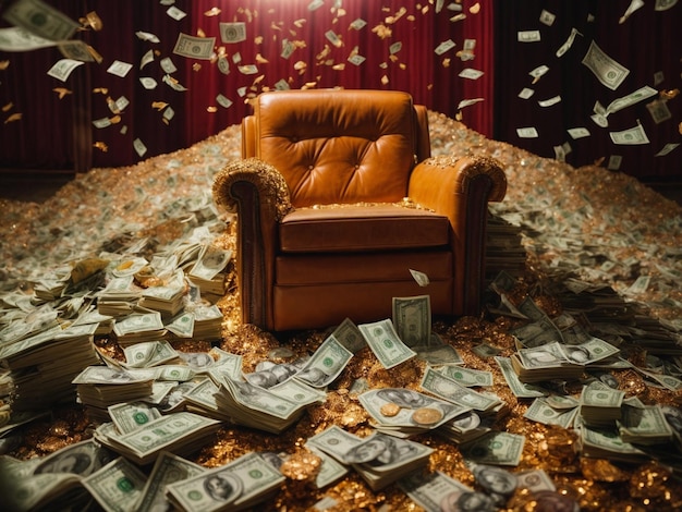 I soldi cadono sul divano e sul pavimento.