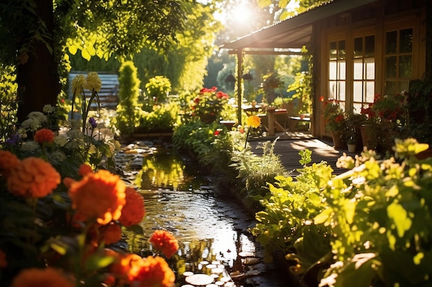 I sussurri dell'estate Idyll del giardino di fiori soleggiati