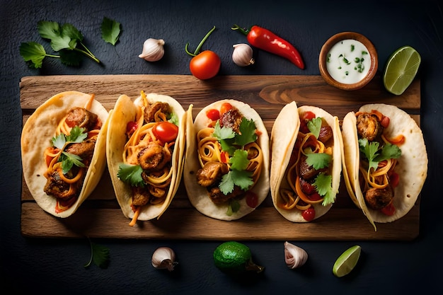 i tacos vengono serviti su un tagliere.