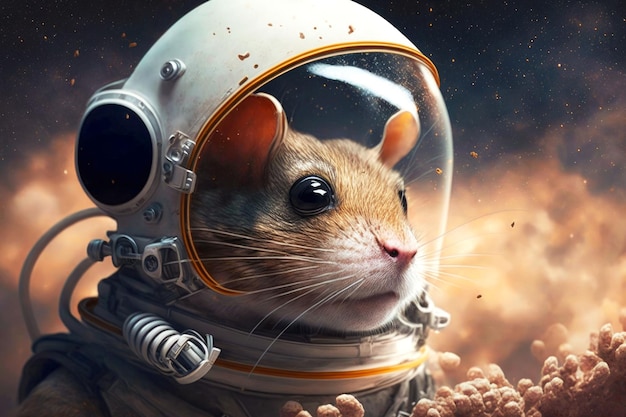 I topi cosmonauti con l'elmo si dirigono verso il cosmo distante, l'IA generativa