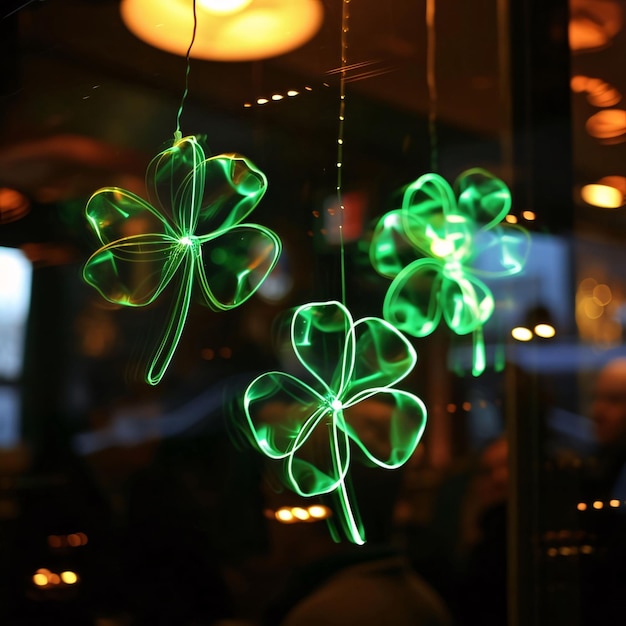 I trifogli verdi a led appesi a corde Il trifoglio verde a quattro foglie simbolo del giorno di San Patrizio