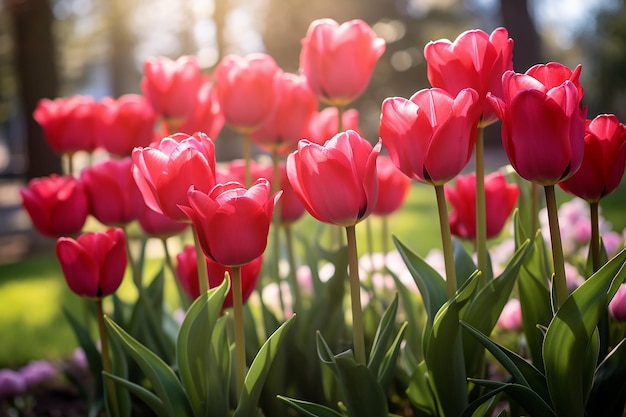 I tulipani rossi nel giardino