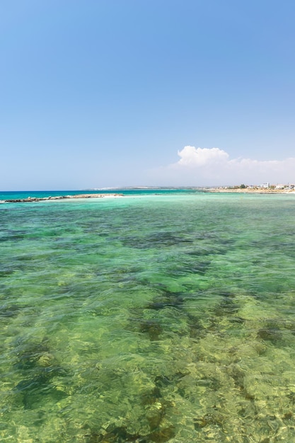 I turisti si rilassano sulla bellissima spiaggia di Ayia Thekla