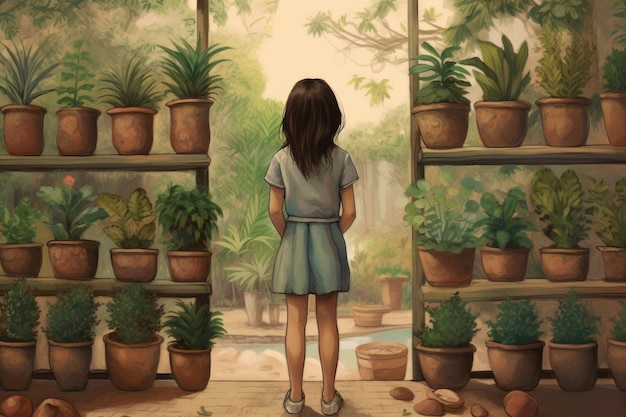 I vasi della ragazza del bambino botanico generano Ai