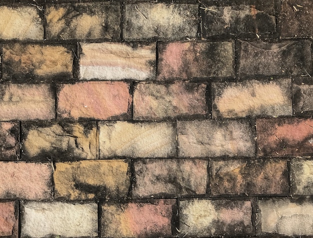 I vecchi retro mattoni sporchi di lerciume retro bloccano il fondo della pavimentazione della parete