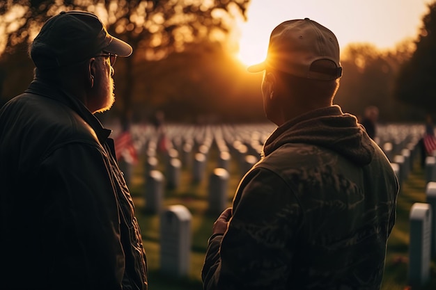 I veterani si trovano vicino alle tombe degli eroi americani