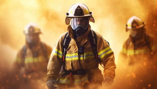 I vigili del fuoco che lavorano all'aperto Eroi coraggiosi che combattono le fiamme Lavoro di squadra e abilità nell'estinzione del pericolo Rescate in condizioni di incendio Garantire la sicurezza e il servizio