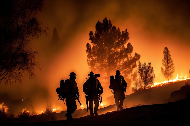 I vigili del fuoco degli incendi boschivi spengono la foresta IA generativa