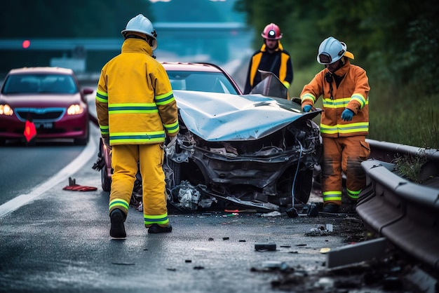 I vigili del fuoco salvano le vittime intrappolate in un incidente d'auto IA generativa