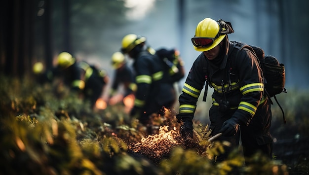I vigili del fuoco spengono un incendio in una foresta