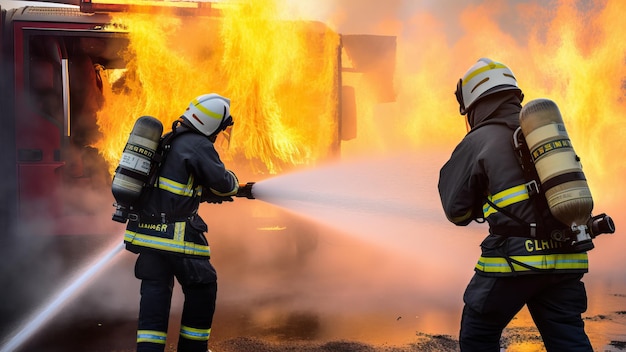 I vigili del fuoco stanno combattendo un incendio con un tubo flessibile