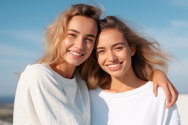 IA generativa Amabili ragazze caucasiche che esprimono emozioni positive alla telecamera