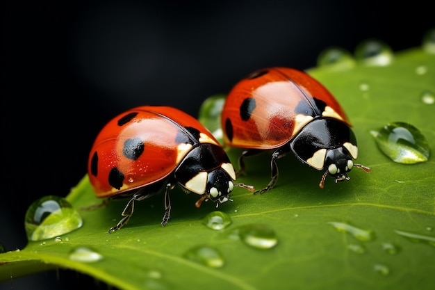 IA generativa Coccinella con occhi neri in macro Foto super macro di insetti Coccinella accesa