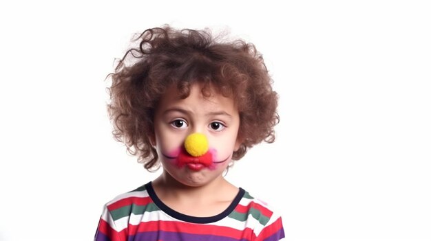 IA generativa con un divertente bambino clown su uno sfondo bianco