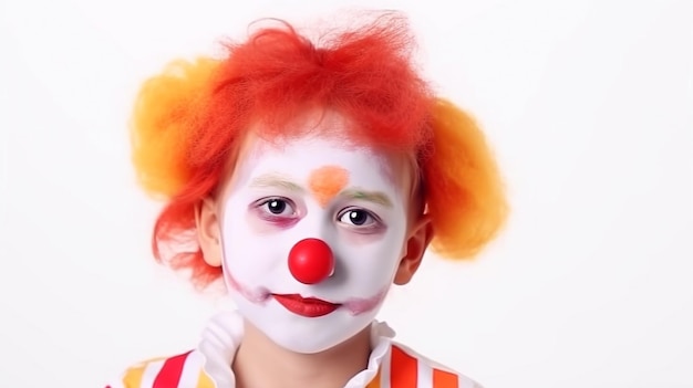 IA generativa con un divertente bambino clown su uno sfondo bianco