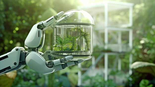 IA generativa con una mano robotica che regge una serra