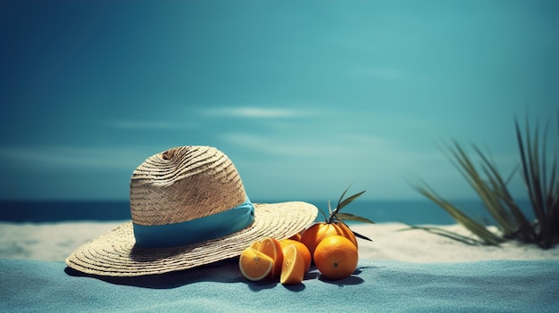 IA generativa di un insieme di elementi spiaggia e frutta