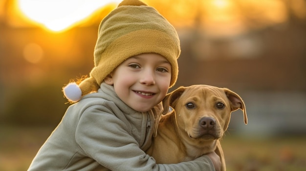 IA generativa e un bambino canceroso che tiene in braccio un cane