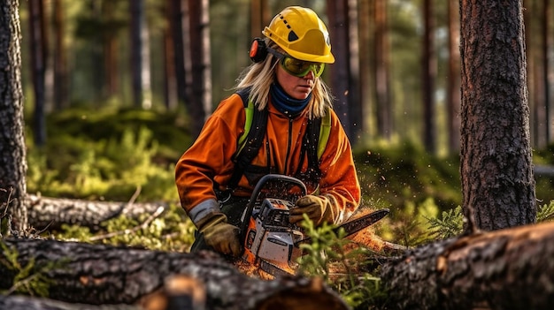 IA generativa e un lavoratore forestale che brandisce una motosega